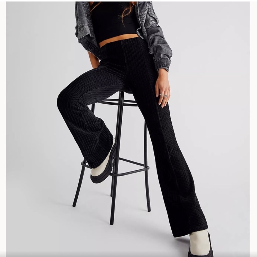 Free People Black Slim Pull-On Velvet Flare Pants